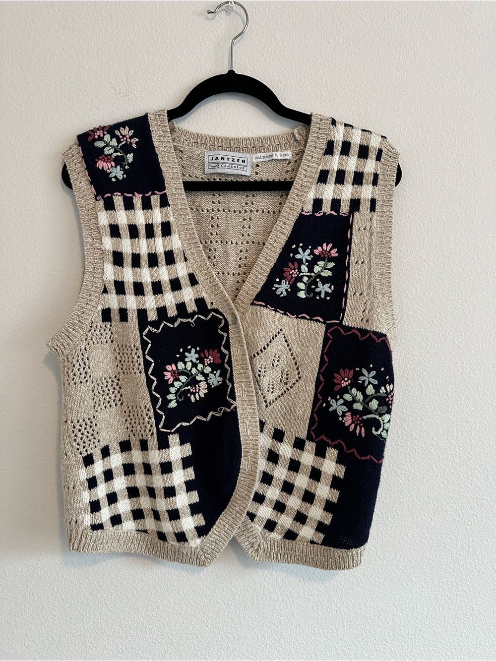 Vintage 90’s Jantzen Hand Embroidered Patchwork Cotton Vest Size L Retro